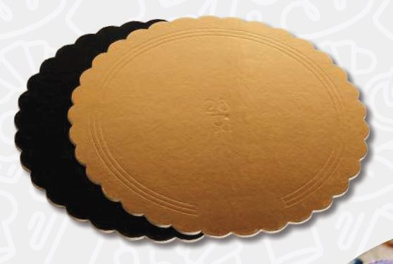 Disco cartone "Royal" oro-nero bordo smerlato, 2400 grammi, confezione 5 pezzi