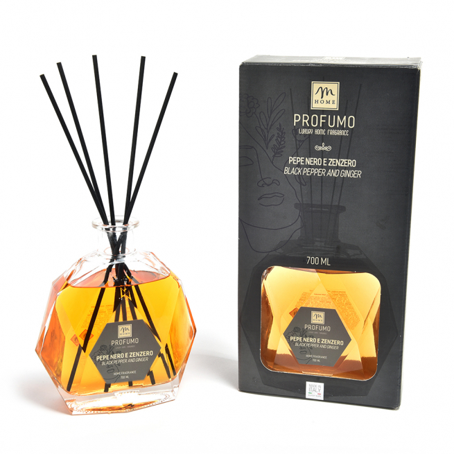Diffusore d'essenza con bacchetti, capacità 700 ml, in scatola regalo, varie fragranze