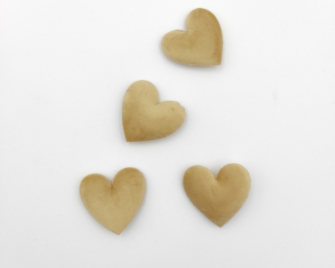 Cuore in velluto cammello con adesivo, diametro 6 cm, confezione da 4 pezzi