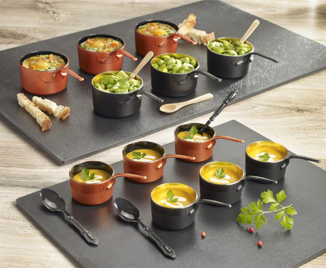 Miniporzione "Pentola" fingerfood in plastica nera, capienza 50cc, confezione da 24 pezzi