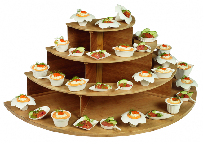 Alzata 4 piani semicerchio in bamboo, per esposizione finger food