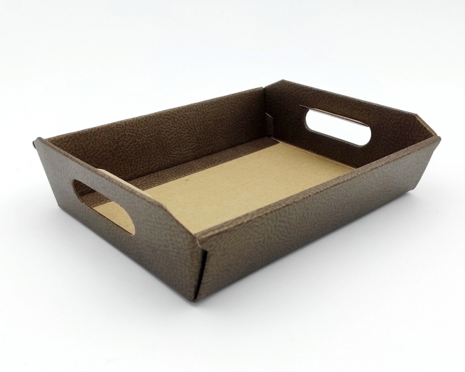 Scatola cesto automontante in cartone marrone, 16x22 cm altezza 5 cm, cartone da 50 pezzi