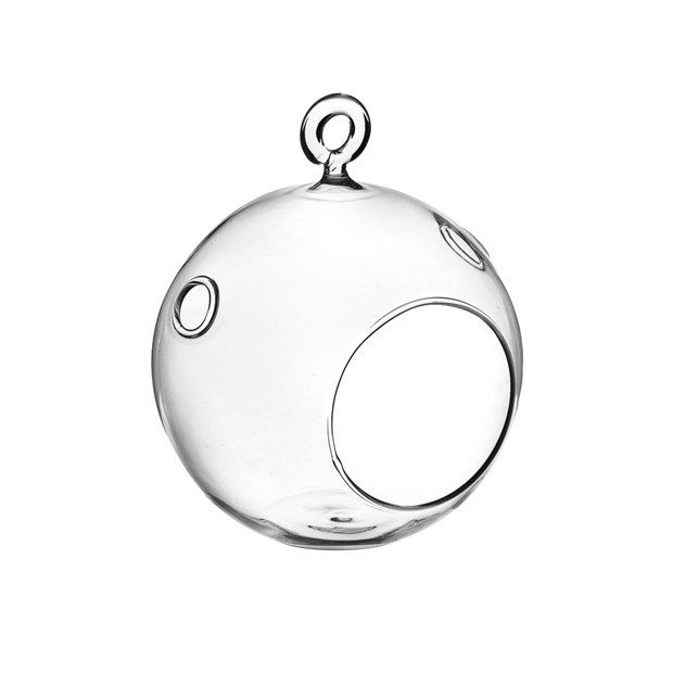 Sfera in vetro con fori, diametro 12 cm e altezza 13.5 cm