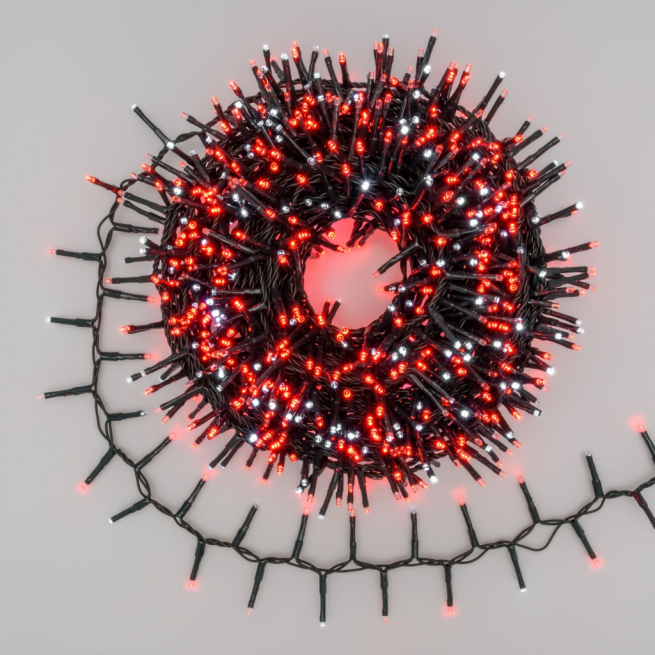 Filo 1000 miniled "Cluster" Rosso a luce fissa con multiflash Diamond luce fredda,  uso interno ed esterno, lunghezza 20 metri