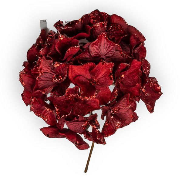 Pick ortensia bordeaux con glitter, altezza 28 cm