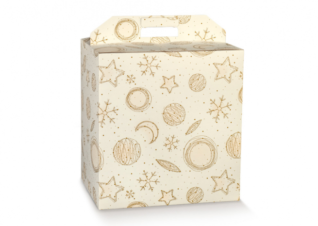 Scatola per confezioni regalo in cartone "white Universe" con maniglia superiore esterna, vari formati