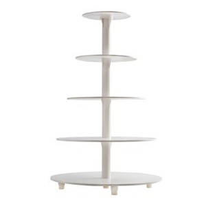 Alzata rotonda a 5 piani in plastica bianca, altezza 68cm