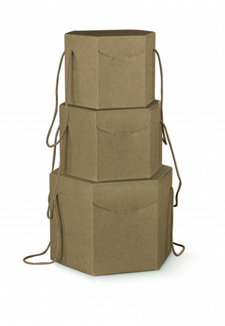 Scatola "Segreto Esagono" avana con cordini, varie misure