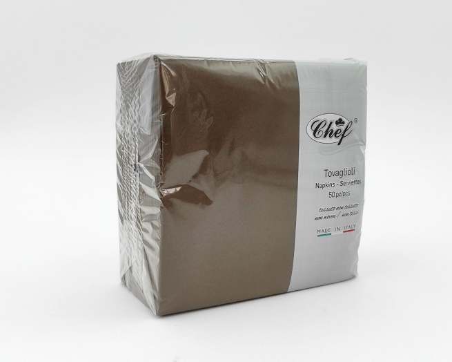Tovagliolo TNT airlaid "LIGHT" marrone, formato 40x40cm, confezione da 50 pezzi