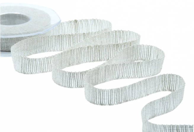Fettuccia di lino beige ecrù, lunghezza 15 metri