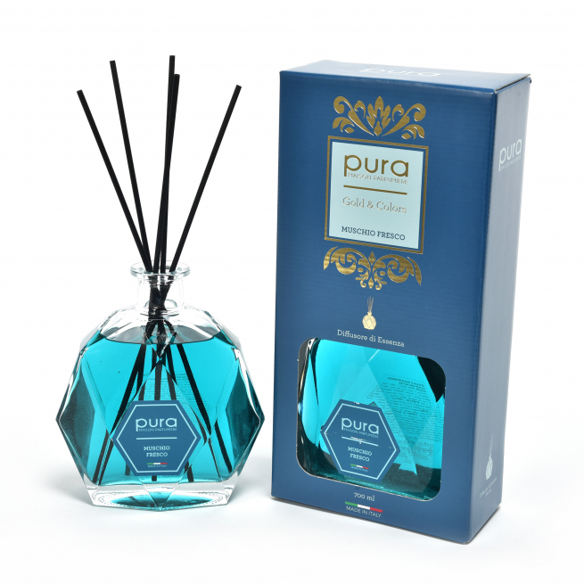 Diffusore d'essenza con bacchetti, capacità 700 ml, in scatola regalo, varie fragranze