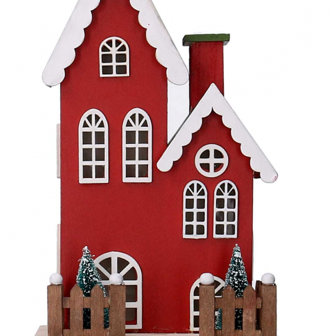 Casetta di legno con piedistallo e luci led, altezza 45.5 cm