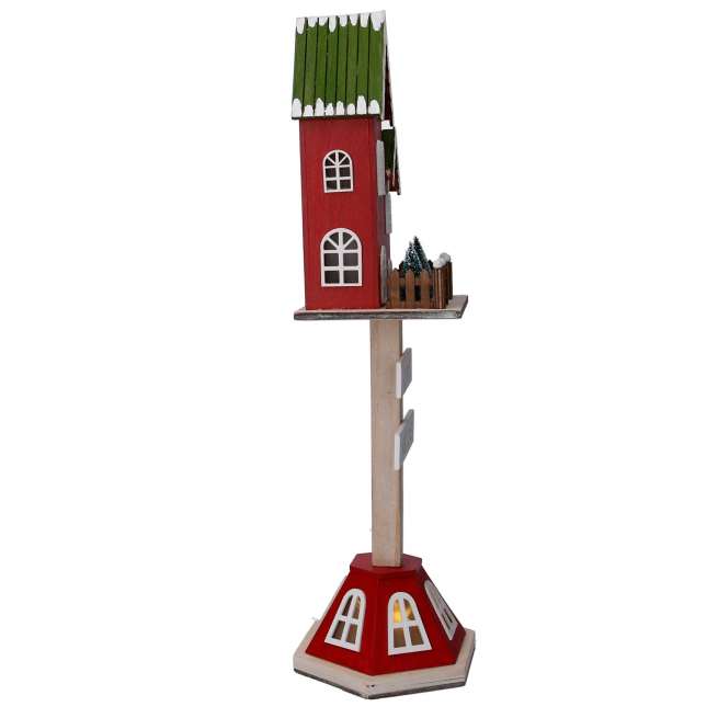 Casetta di legno con piedistallo e luci led, altezza 45.5 cm