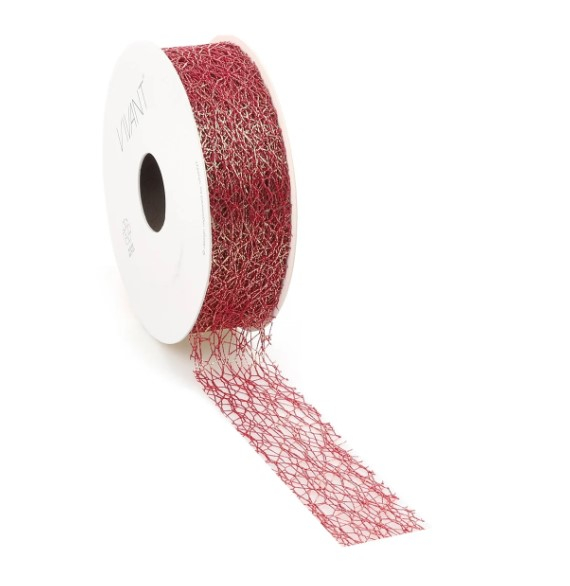 Rotolo nastro rete perlata "Crispy Deluxe" bordeaux, lunghezza 10 metri