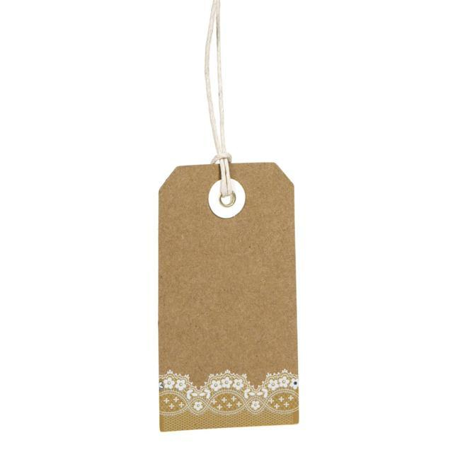 Etichetta tag rettangolare in cartoncino kraft avana naturale, con filo e decorazione stampa bianca, confezione da 24 pezzi