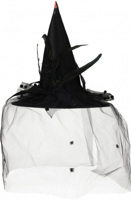 Cappello da strega nero con veletta, diametro 38 cm, altezza 36 cm