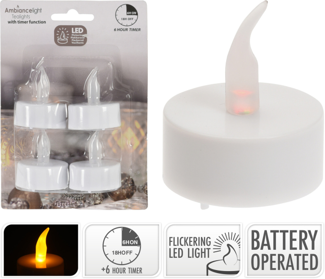 Tealight led diametro 3.8 cm, confezione da 4 pezzi