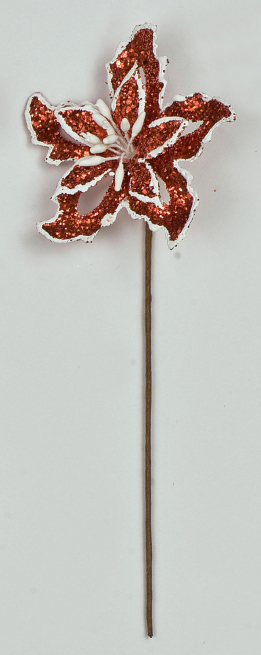 Pick stella di Natale con glitter rosso, diametro 5 cm, confezione da 12 pezzi