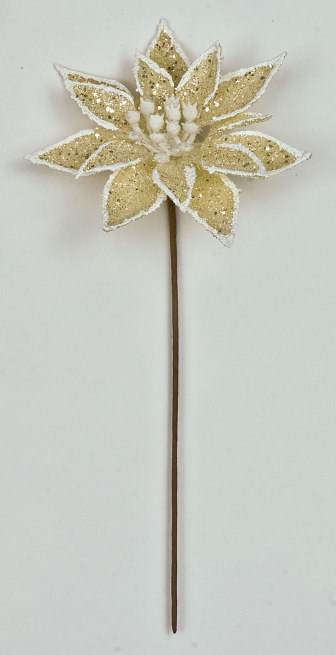 Pick stella di Natale con glitter crema, diametro 8 cm, confezione da 12 pezzi