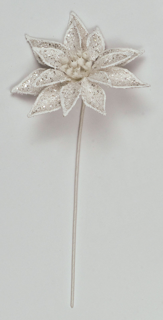 Pick stella di Natale con glitter bianco, diametro 8 cm, confezione da 12 pezzi