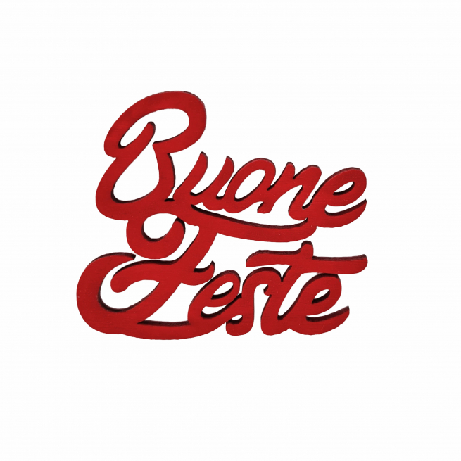 Pick in legno scritta "Buone Feste" rosso, 6x5 cm, confezione da 10 pezzi