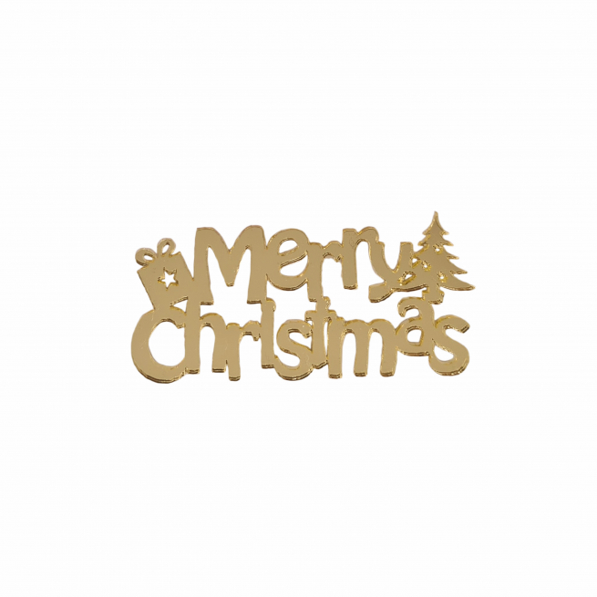 Pick in legno scritta "Merry Christmas" oro, 6x3 cm, confezione da 10 pezzi