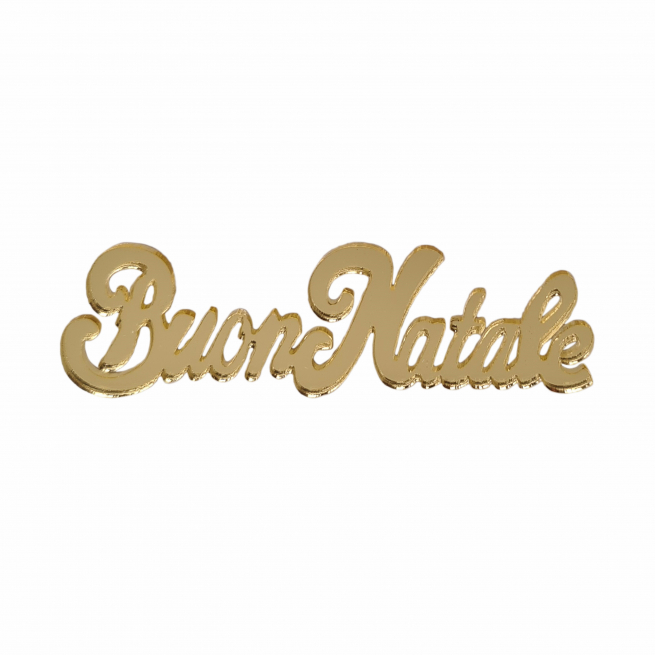 Pick in legno scritta "Buon Natale" oro, 6x2 cm, confezione da 10 pezzi