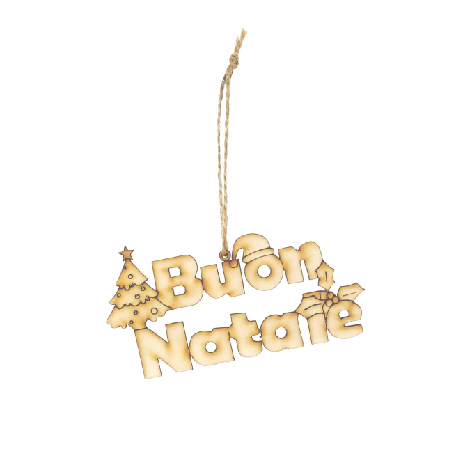 Pick scritta "Buon Natale" con cordino, diametro 8 cm, confezione da 12 pezzi