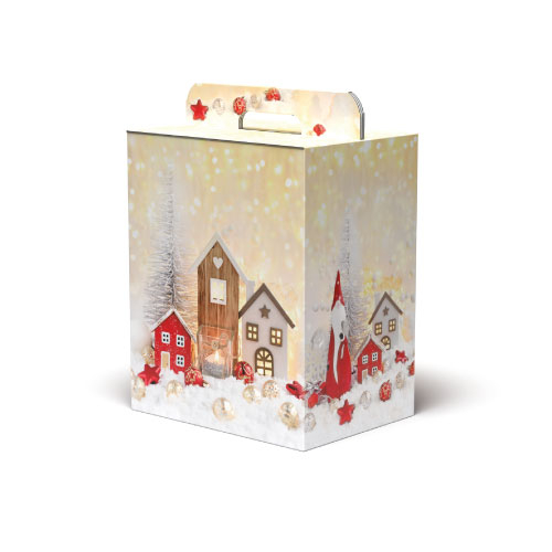 Scatola per confezioni regalo fantasia "Luci di Natale" con maniglia superiore, vari formati