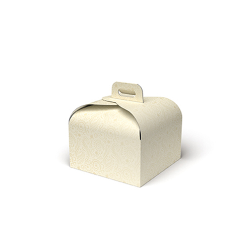 Scatola porta panettone fantasia "Avorio Floreale" con maniglia, 22x22x18 cm