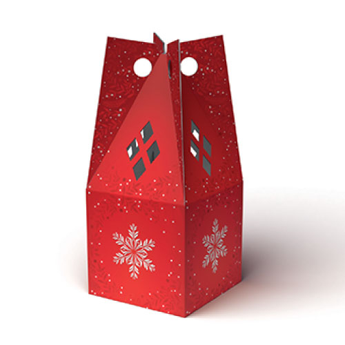 Scatola porta panettone fantasia "Vischio" con maniglia, 22x22x50 cm, cartone da 50 pezzi