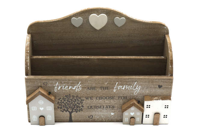 Portalettere in legno con scritta e applicazioni, 18x24 cm