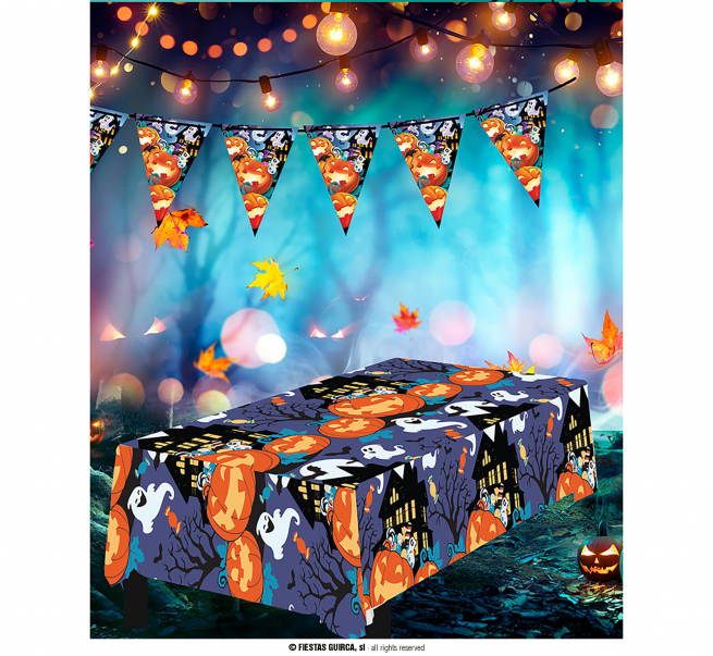 Tovaglia Halloween con zucche e fantasmi, 137x274 cm