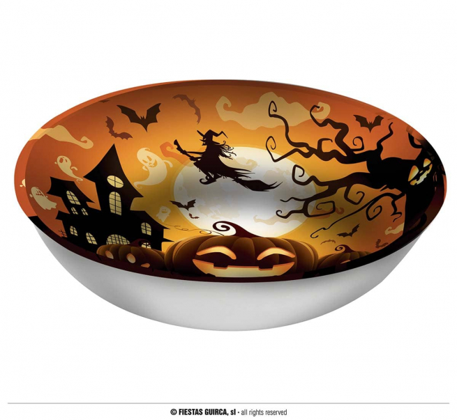 Ciotola Halloween con zucche e strega, diametro 27 cm, altezza 7 cm