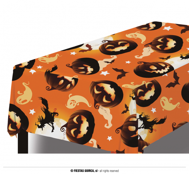 Tovaglia Halloween con zucche fantasmi e streghe, 137x274 cm