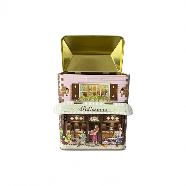 Scatola in latta "Patisserie" con tettoia, 12x7.5x15 cm