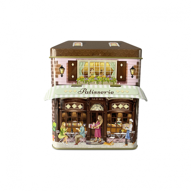 Scatola in latta "Patisserie" con tettoia, 12x7.5x15 cm