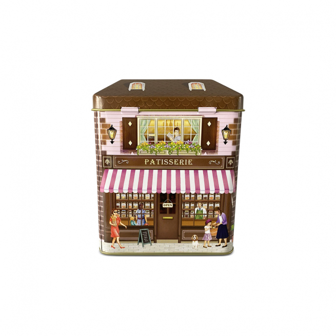 Scatola in latta "Patisserie" con tettoia, 12x7.5x15 cm