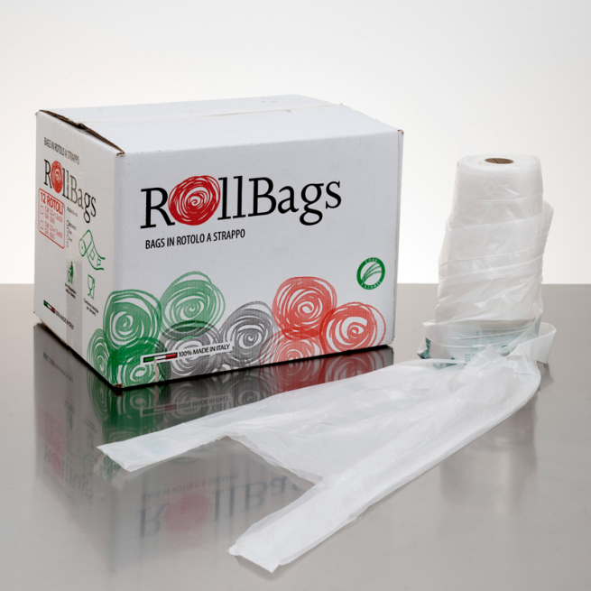 Sacchetto biodegradabile mater-bi t-shirt a strappo 22+12x50 cm