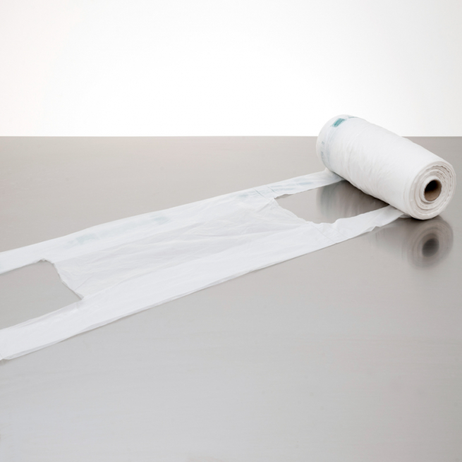 Sacchetto biodegradabile mater-bi t-shirt a strappo 22+12x50 cm