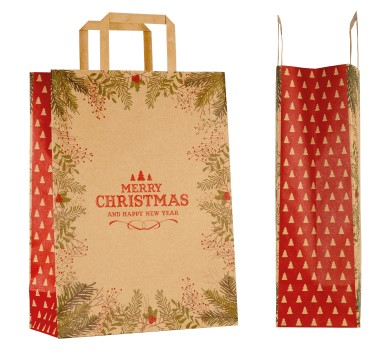 Shopper "Eco Christmas" con maniglia piatta, confezione da 25 pezzi