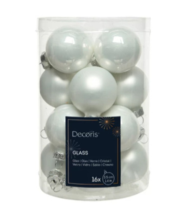 Sfera in vetro satinato bianco, diametro 3.5 cm, confezione da 16 pezzi