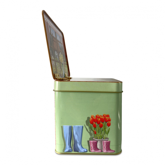 Scatola in latta "Mobile credenza Pasqua", 10x14.5 cm, altezza 10.5 cm, contiene 1200 ml