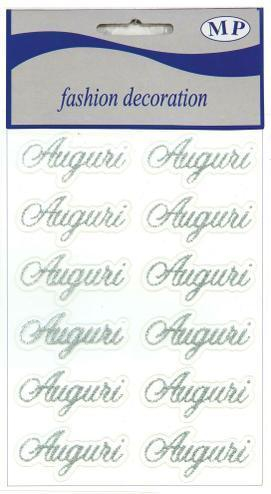 Sticker con scritta "Auguri" glitter, confezione da 6 fogli