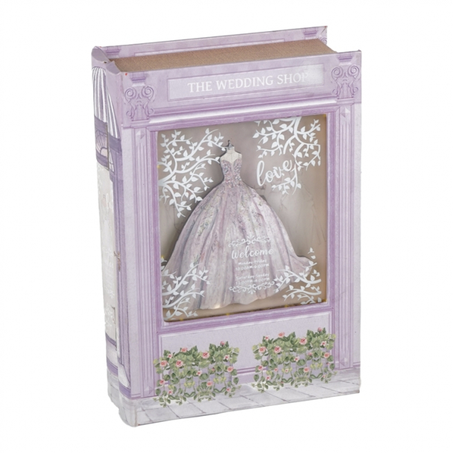 Scatola a libro in legno "The wedding shop", 19x28 cm, altezza 7.5 cm