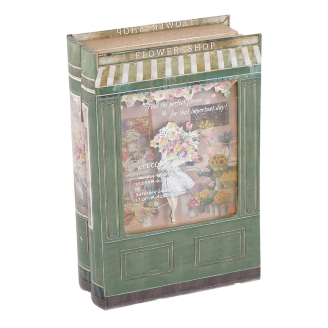 Scatola a libro in legno "Flower shop", 19x28 cm, altezza 7.5 cm