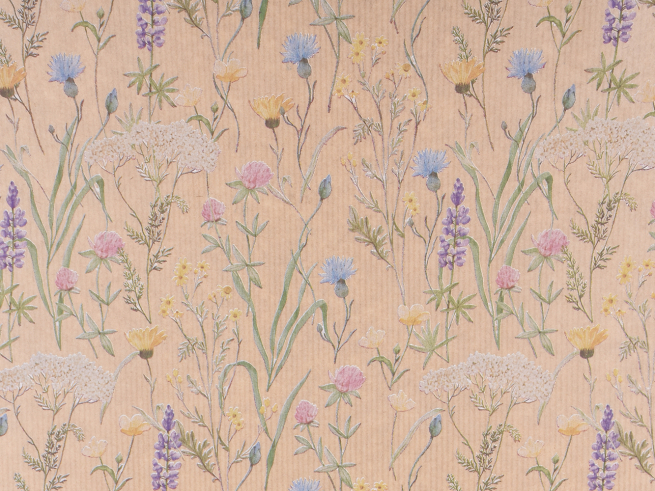 Carta regalo "Prato" a fiori fondo avana, formato 70x100 cm, confezione da 25 fogli