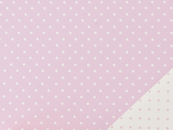 Bobina "Mini pois" in PPL fondo e interno rosa baby e bianco, altezza 1 metro, lunghezza 25 metri