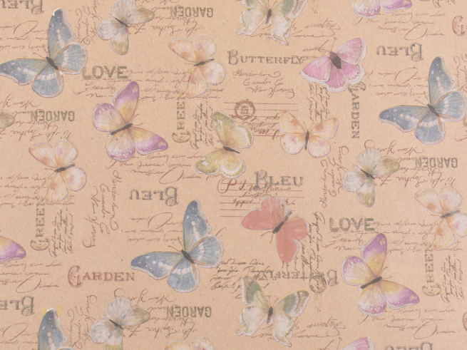 Carta regalo "Butterfly garden" con farfalle fondo avana, formato 70x100 cm, confezione da 25 fogli