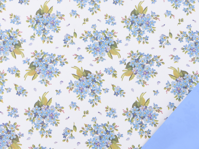 Sacchetto regalo fantasia "Forget-me-not", fondo bianco e interno azzurro